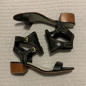 Black Leather Studded Gladiator Heel Sandals